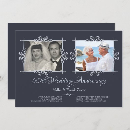 誕生日記念写真招待状(過去と現在) 招待状 (正面/裏面)