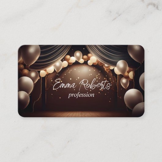 誕生日記念日ギフトホワイトピンク金ゴールドバルーン 名刺 (正面)