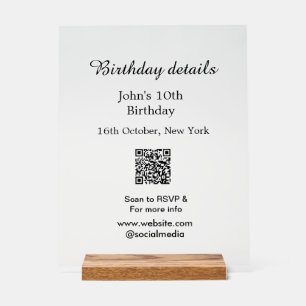 誕生日詳細10th birthday scan QR websiteRSVP アクリルサイン