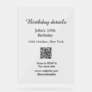誕生日詳細10th birthday scan QR websiteRSVP アクリルサイン