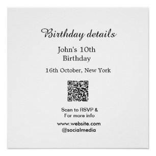 誕生日詳細10th birthday scan QR websiteRSVP ポスター