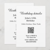 誕生日詳細10th birthday scan QR websiteRSVP 招待状 (正面/裏面)