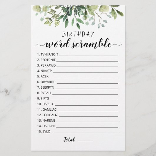 誕生日語スクランブルゲームと回答 (正面)