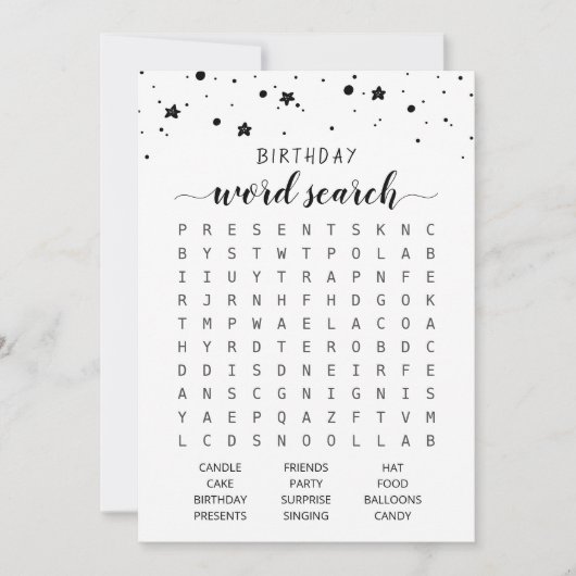 誕生日語検索ゲーム誕生日パーティーカード 招待状 (正面)