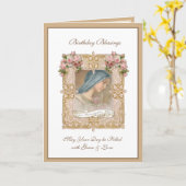 誕生日賛美ヴァージンメアリーピンクローズ カード (黄色い花)