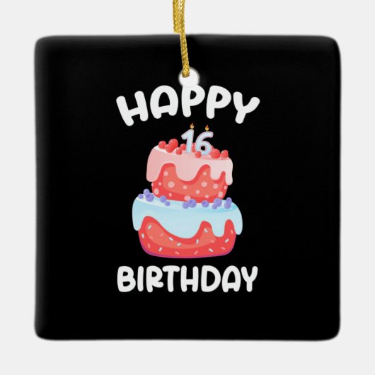 誕生日贈与 |ハッピー16誕生日 セラミックオーナメント (正面)