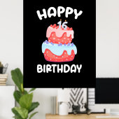 誕生日贈与 |ハッピー16誕生日 ポスター (ホームオフィス)