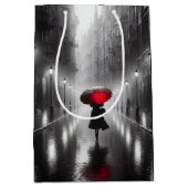 誕生日赤傘付き女性 ミディアムペーパーバッグ (正面)