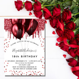 誕生日赤白グリッター風船 招待状