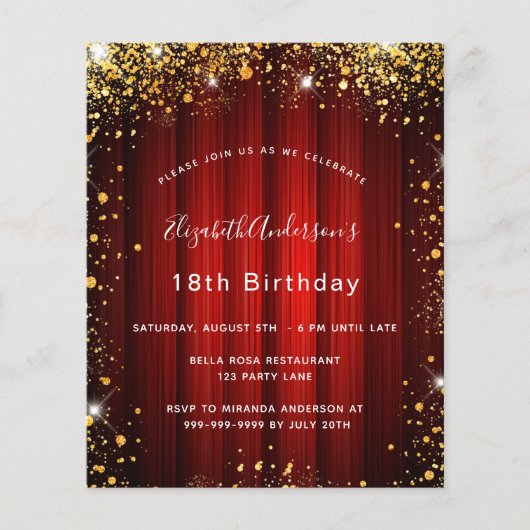 誕生日赤金ゴールド映画館の予算の招待 チラシ (正面)