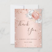 誕生日赤面バラ金ゴールドグリッターダスト花模様 サンキューカード (正面)