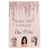 誕生日赤面バラ金ゴールドグリッター乾燥写真 ミディアムペーパーバッグ (裏面)