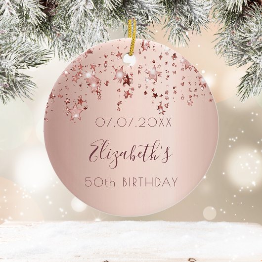 誕生日赤面バラ金ゴールド光沢のある星の輝き セラミックオーナメント