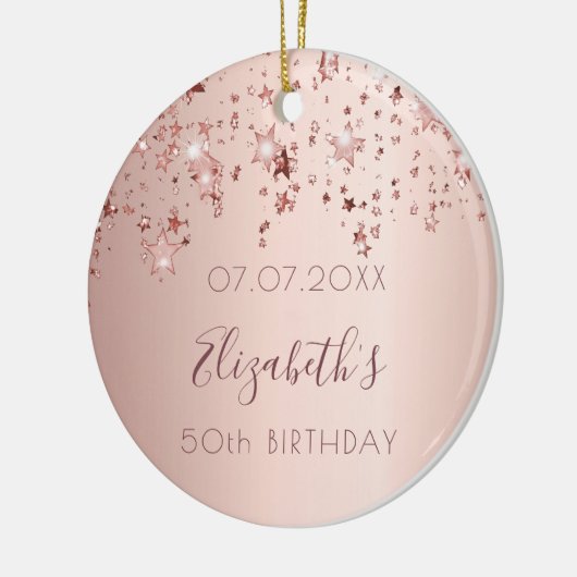 誕生日赤面バラ金ゴールド光沢のある星の輝き セラミックオーナメント (左)