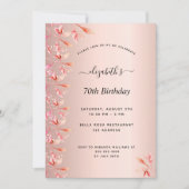 誕生日赤面バラ金ゴールド花模様 招待状 (正面)