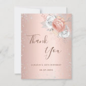 誕生日赤面バラ金ゴールド銀グリッターフローラ サンキューカード (正面)