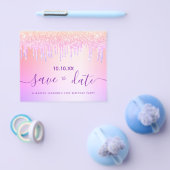 誕生日赤面パープルグリッター予算日付の保存 チラシ (シングル)