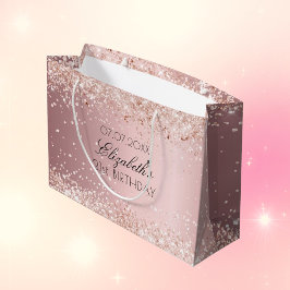 誕生日赤面ピンクグリッターダストモノグラム名 ラージペーパーバッグ