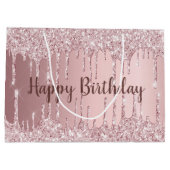 誕生日赤面ピンクグリッタードリップグラマラス ラージペーパーバッグ (裏面)