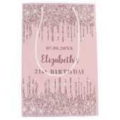 誕生日赤面ピンクグリッタードリップモノグラム贅沢 ミディアムペーパーバッグ (正面)