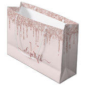 誕生日赤面ピンクグリッターバラ金ゴールドモノグラム ラージペーパーバッグ (正面アングル)