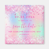 誕生日赤面ピンクグリッター日付磁石を保存 マグネット (正面)