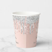 誕生日赤面ピンクシルバーグリッター乾燥 紙コップ (右)