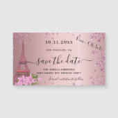 誕生日赤面ピンクパリ日付磁石を保存 (正面)