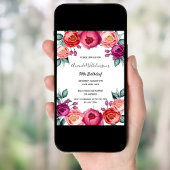 誕生日赤面ピンクパープルバラ金ゴールドフローラ 招待状