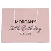 誕生日赤面ピンクモノグラム名 ラージペーパーバッグ (正面)