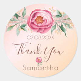 誕生日赤面ピンクローズグリッター感謝していフローラyou ラウンドシール