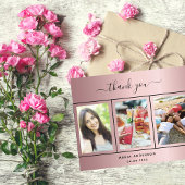誕生日赤面ピンク写真サンキューカード