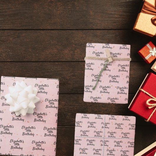 誕生日赤面ピンク金ゴールド名スクリプト ラッピングペーパーシート