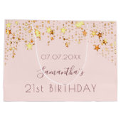 誕生日赤面ピンク金ゴールド星モノグラム ラージペーパーバッグ (裏面)