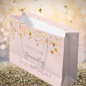 誕生日赤面ピンク金ゴールド星モノグラム ラージペーパーバッグ