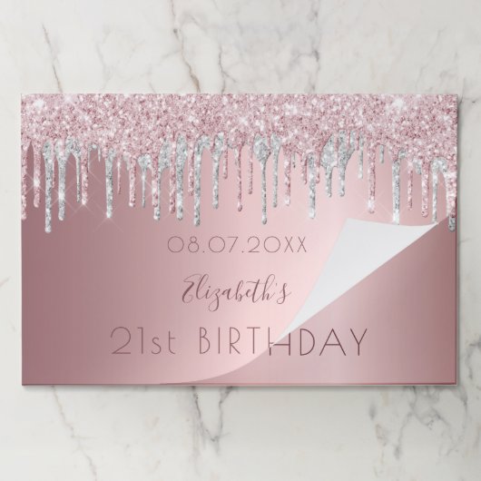 誕生日赤面ピンク銀グリッター紙ランチョンマット ペーパーパッド (折り畳み)