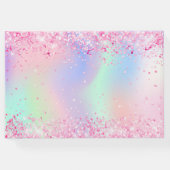 誕生日赤面赤面ピンクグリッターホログラフィック ゲストブック (裏面)