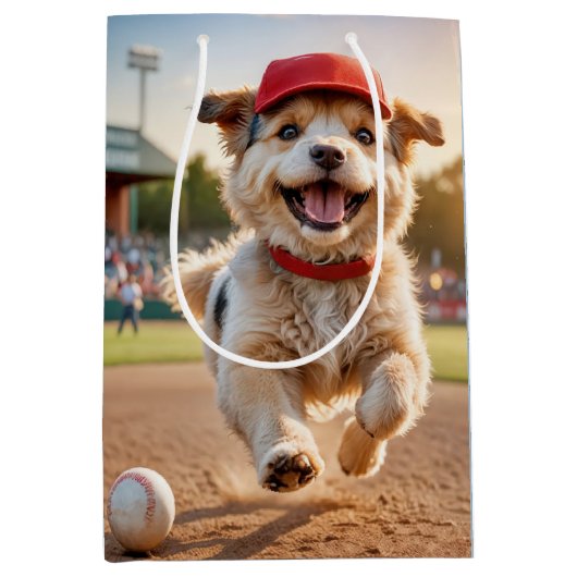 誕生日走犬の野球帽つき ミディアムペーパーバッグ (正面)