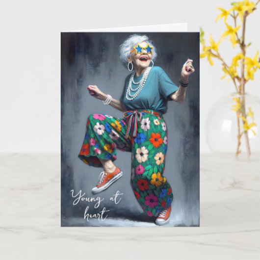 誕生日踊りオールドレディ カード (黄色い花)