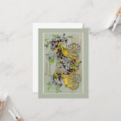 誕生日車と花ヴィンテージグリーティングカード カード (正面/裏面インサイチュ)