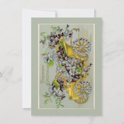 誕生日車と花ヴィンテージグリーティングカード カード (正面)