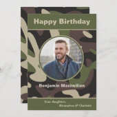 誕生日軍隊迷彩写真カスタムカード (正面/裏面)