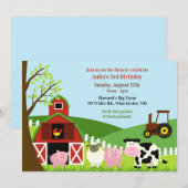 誕生日農場動物 フラット招待状 招待状 (正面/裏面)