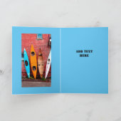 誕生日追加あなた自身の文字カヤック写真 カード (内部)