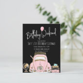 誕生日週末旅行誕生日グリッターピンク 招待状 (スタンド正面)