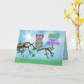 誕生日遅れ大きなフクロウ、サングラス、フート! カード (黄色い花)