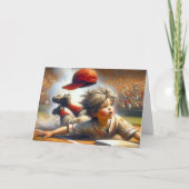 誕生日野球少年が家に滑り込むプレート カード (正面)