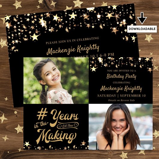 誕生日金ゴールドは何年も撮影に輝く 招待状