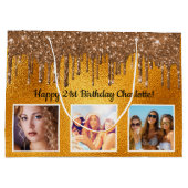 誕生日金ゴールドカスタムフォトドライブ ラージペーパーバッグ (裏面)