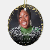 誕生日金ゴールドグリッターの写真の名前 セラミックオーナメント (左)